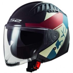 Casco Jet doppia visiera OF600 Copter II LS2 grafica Rise nero rosso blu opaco omologato ECE 22...