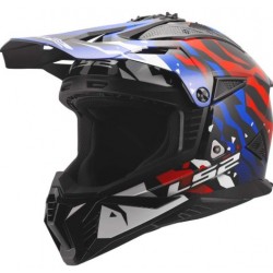 Casco Cross LS2 MX708 FASTII Grotesk White Blue Red in KPA peso 1050+50 omologato ECE 22.06...