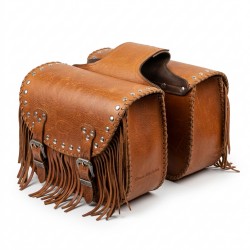 Borse laterali in vera pelle marrone per moto custom modello Memphis 25L - Febo Collection