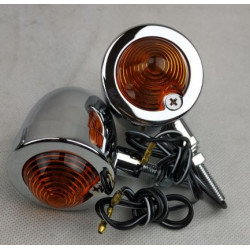 Coppia frecce bullet a lampada cromata con lente arancio per moto custom art: AM2640A THE BEST