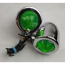 Coppia frecce bullet a lampada cromata con lente verde per moto custom art: AM2640R THE BEST