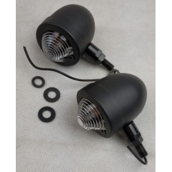 Coppia frecce bullet a lampada nera con lente trasparente per moto custom art: 68-5001/B HH