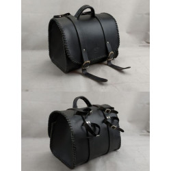 Borsa a bauletto in cuoio nero per moto custom modello Mini Spolding 32 litri art: 423 FEBO...