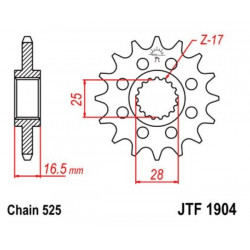 Pignone in acciaio 17 denti passo 525 per moto KTM art: JTF1904.17 JT SPROCKETS