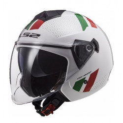 Casco moto jet bianco rosso e verde  con occhiale interno integrato e visiera art: OF573 TWISTER...