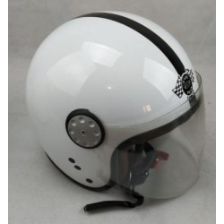 Casco moto jet in policarbonato bianco lucido e striscia nera con visiera art: CAFE RACER PROJECT