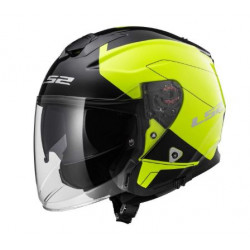 Casco moto jet nero e giallo fluo con occhiale interno integrato e visiera art: OF521 INFINITY...