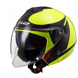 Casco moto jet nero e giallo fluo con occhiale interno integrato e visiera art: OF573 TWISTER II...