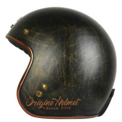 Casco moto jet nero spazzolato oro con banda a scacchi art: ORIGINE PRIMO SCACCO ORIGINE