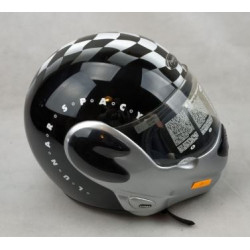 Casco moto modulare in policarbonato nel colore nero metallizzato con scacchi del marchio Project