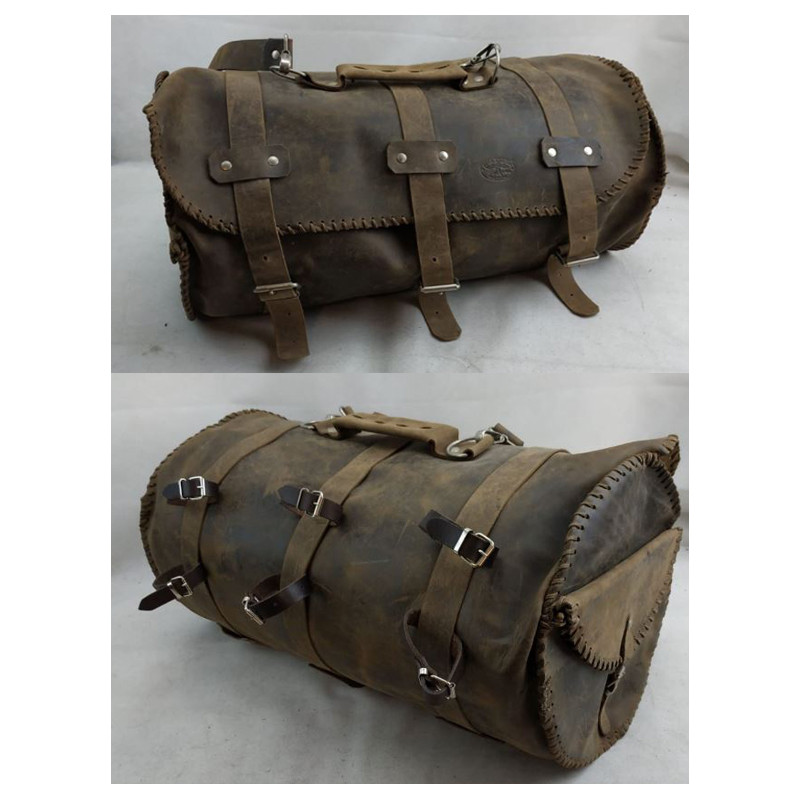 Borsa a rullo in cuoio marrone per moto custom modello Winchester 65 litri  art: 425 FEBO COLLECTION