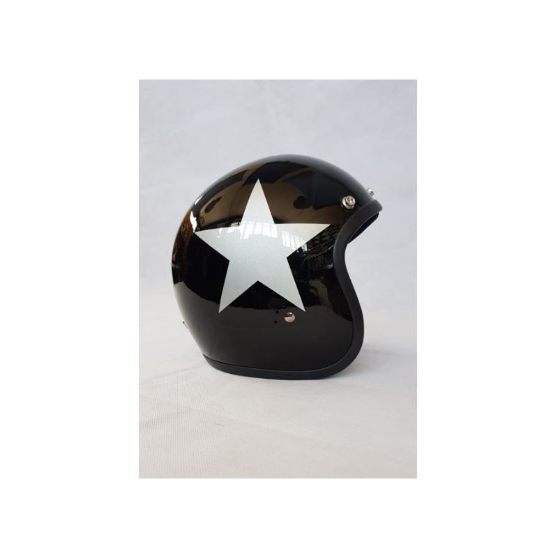 Casco moto jet nero lucido con stella argento in fibra art: WW9255 BANDIT