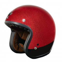 Casco moto Jet omologato,colore Rosso glitterato e nero-stile vintage Art:PRIMO ORIGINE COSMO RED...