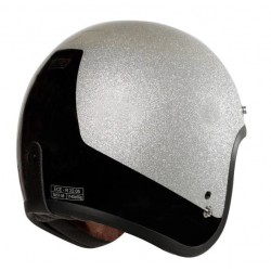 Casco moto Jet omologato,colore argento glitterato e nero-stile vintage Art:PRIMO ORIGINE COSMO...