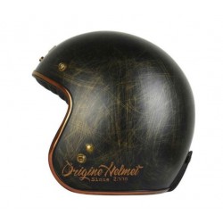 Casco moto jet nero spazzolato oro con banda a scacchi art: ORIGINE PRIMO SCACCO BRONZE