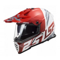 Casco motocross con grafica rosso e bianco, visiera e occhiali integrati art:MX436 PIONEER EVO...