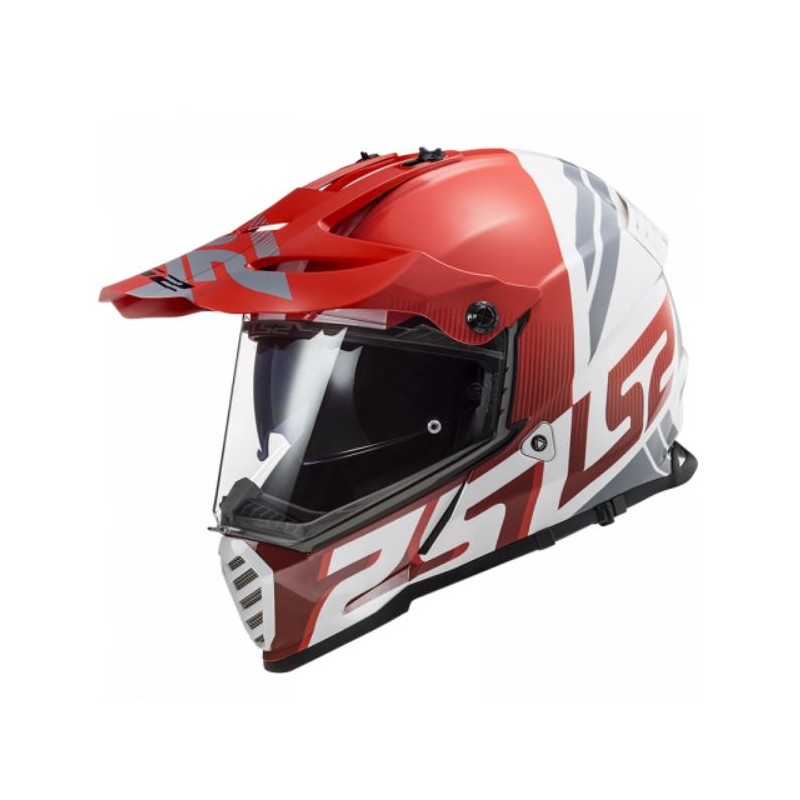 Casco motocross con grafica rosso e bianco, visiera e occhiali integrati  art:MX436 PIONEER EVO EVOLVE R LS2