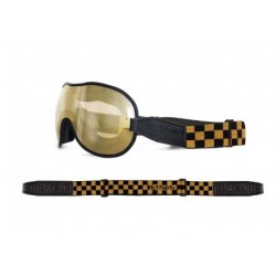 Occhiale a mascherina Cafè Racer con lente bronzo elastico scacco nero/oro per caschi jet...